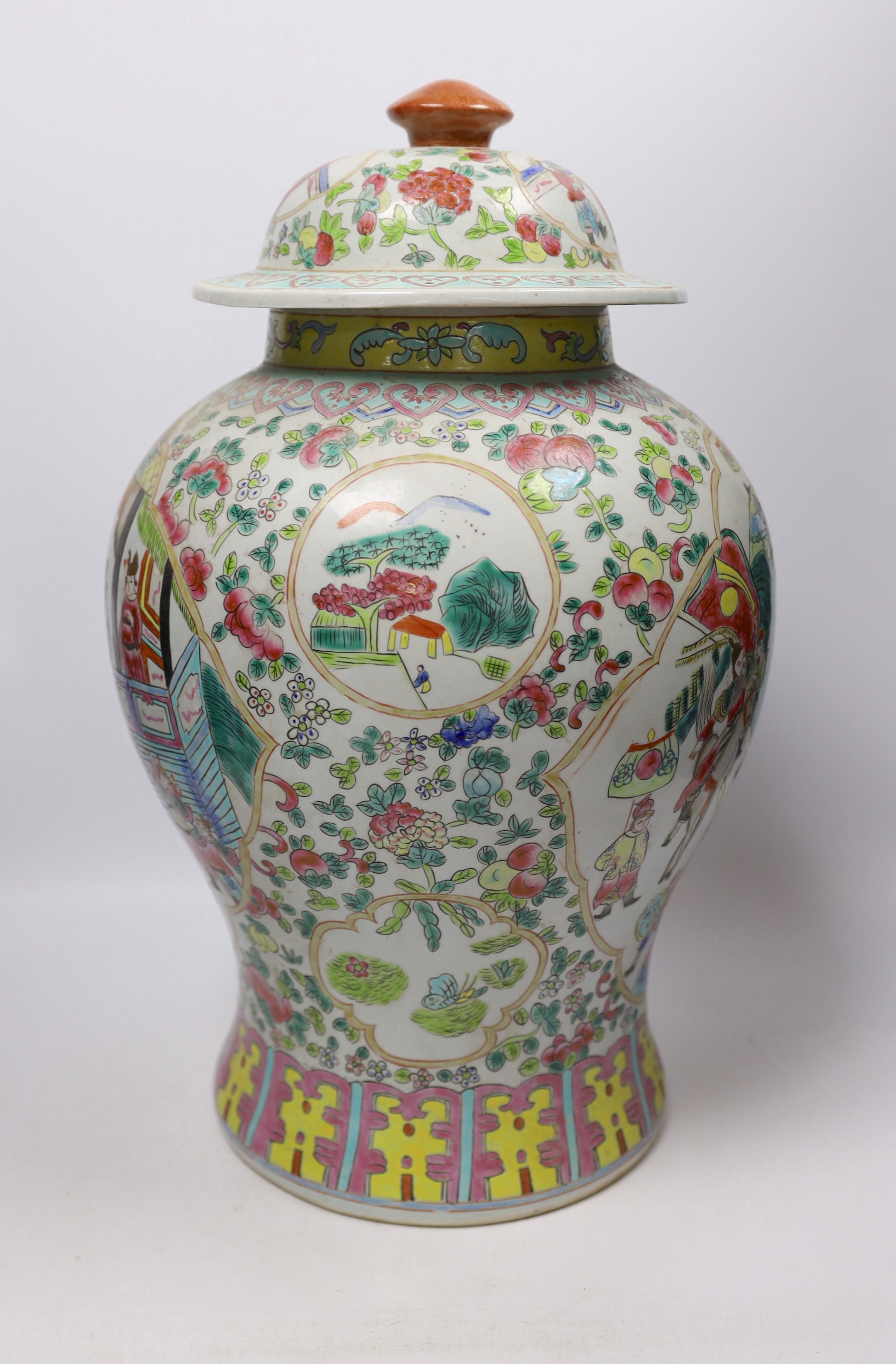 A Chinese famille rose jar and cover, 45cm high